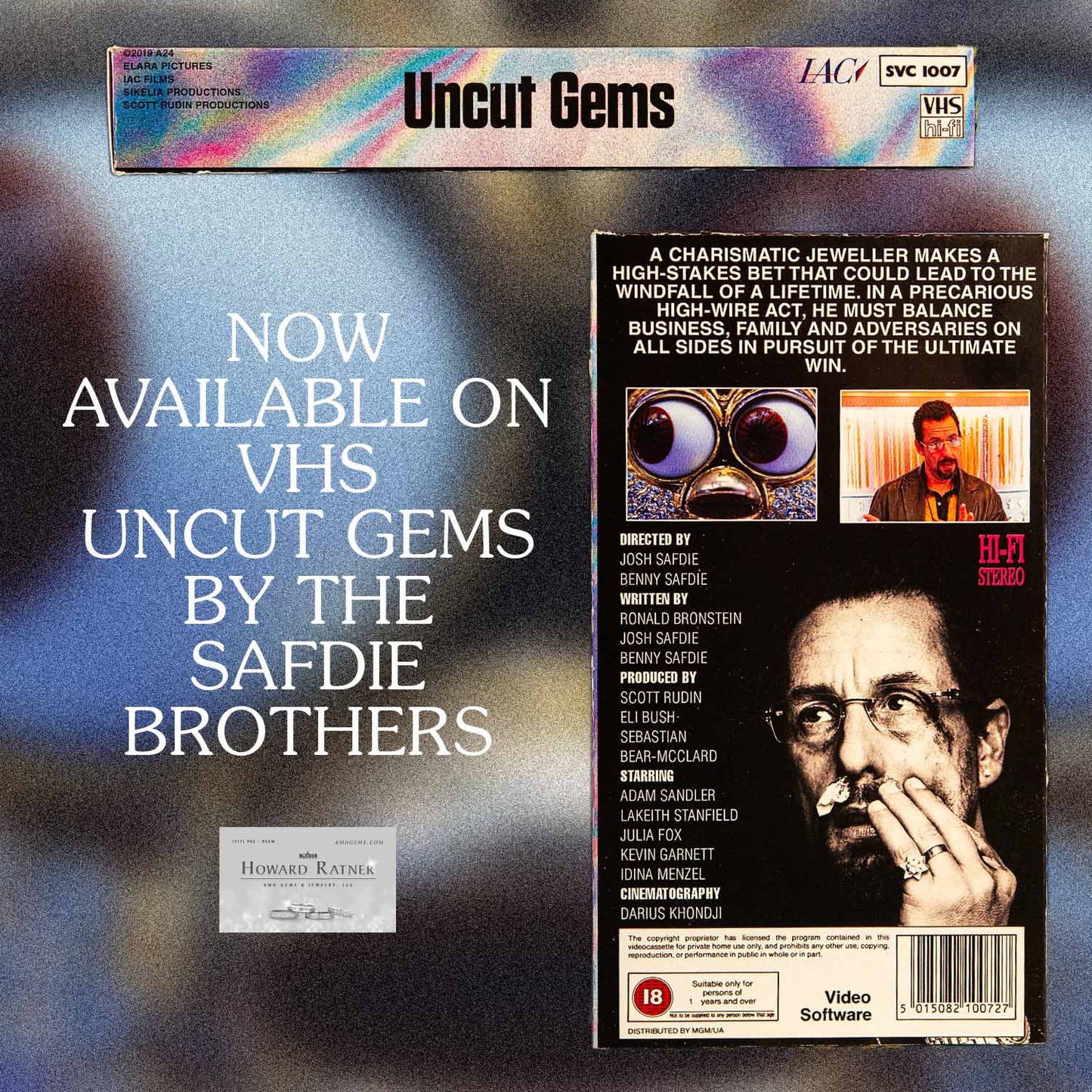Uncut Gems on VHS — cardboard sleeve — back cover and spine — VCR Zone