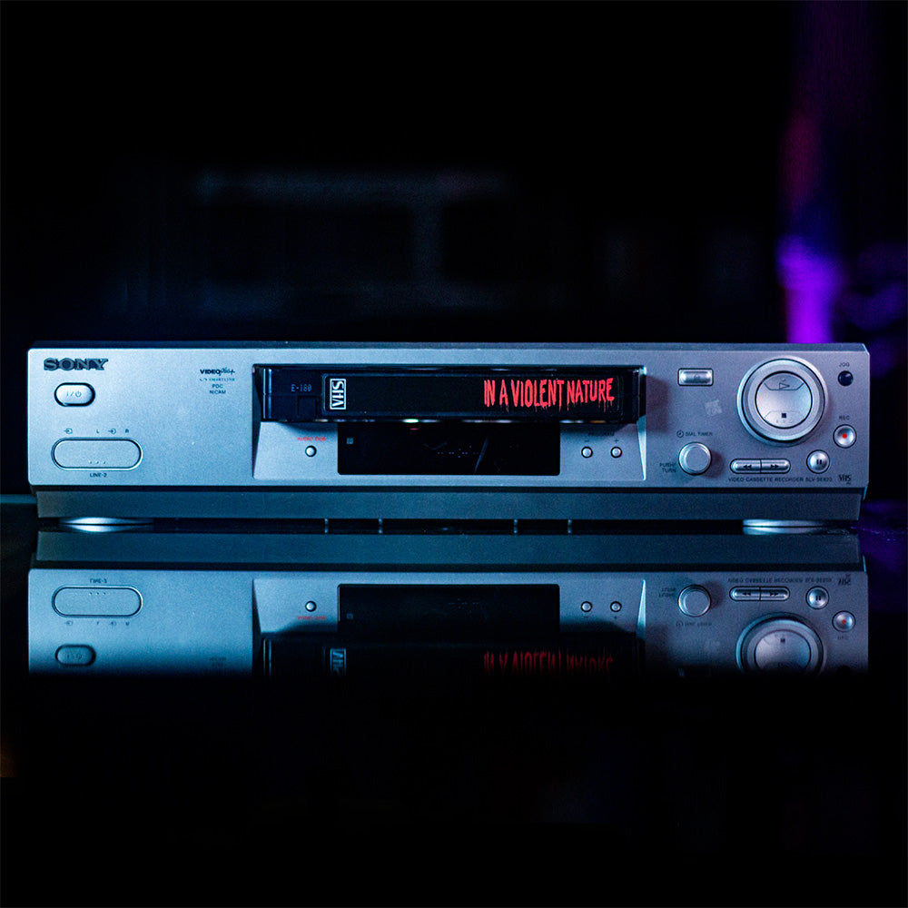 In A Violent Nature VHS Edition — cardboard sleeve — close-up of tape label with sleeve — VCR Zone