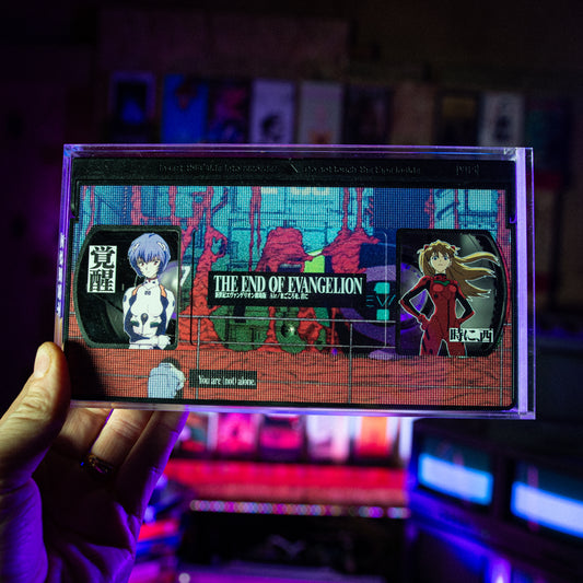 End of Evangelion VHS w/ Acrylic Case Pre-Order — cardboard sleeve — front cover artwork — VCR Zone