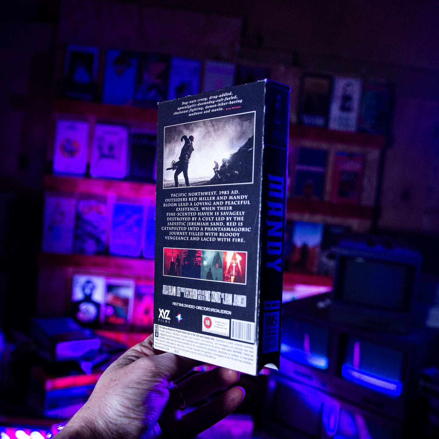 Mandy Film VHS (Jeremiah Edition) — cardboard sleeve — close-up of tape label with sleeve — VCR Zone