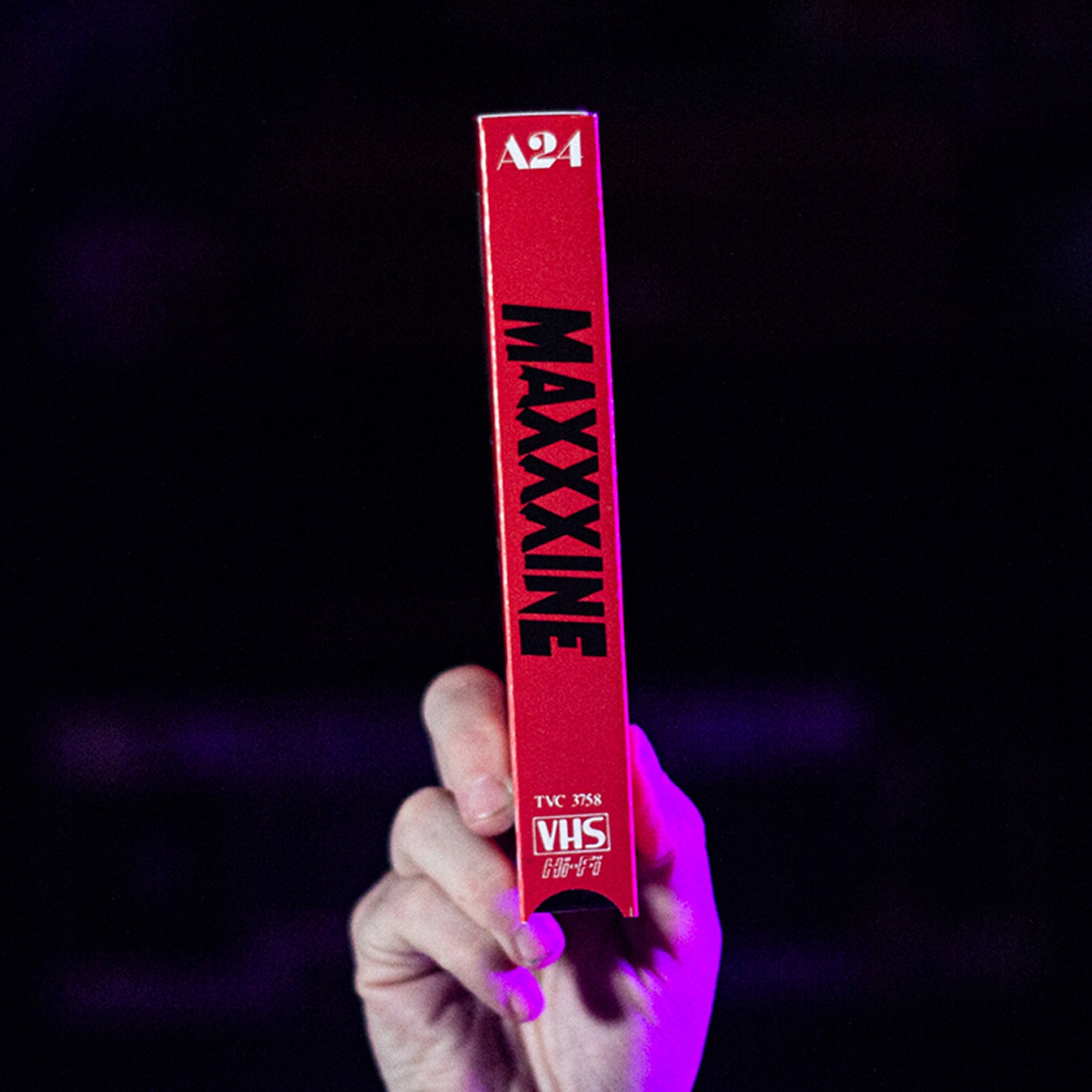 Maxxxine on VHS — cardboard sleeve — close-up of tape label with sleeve — VCR Zone