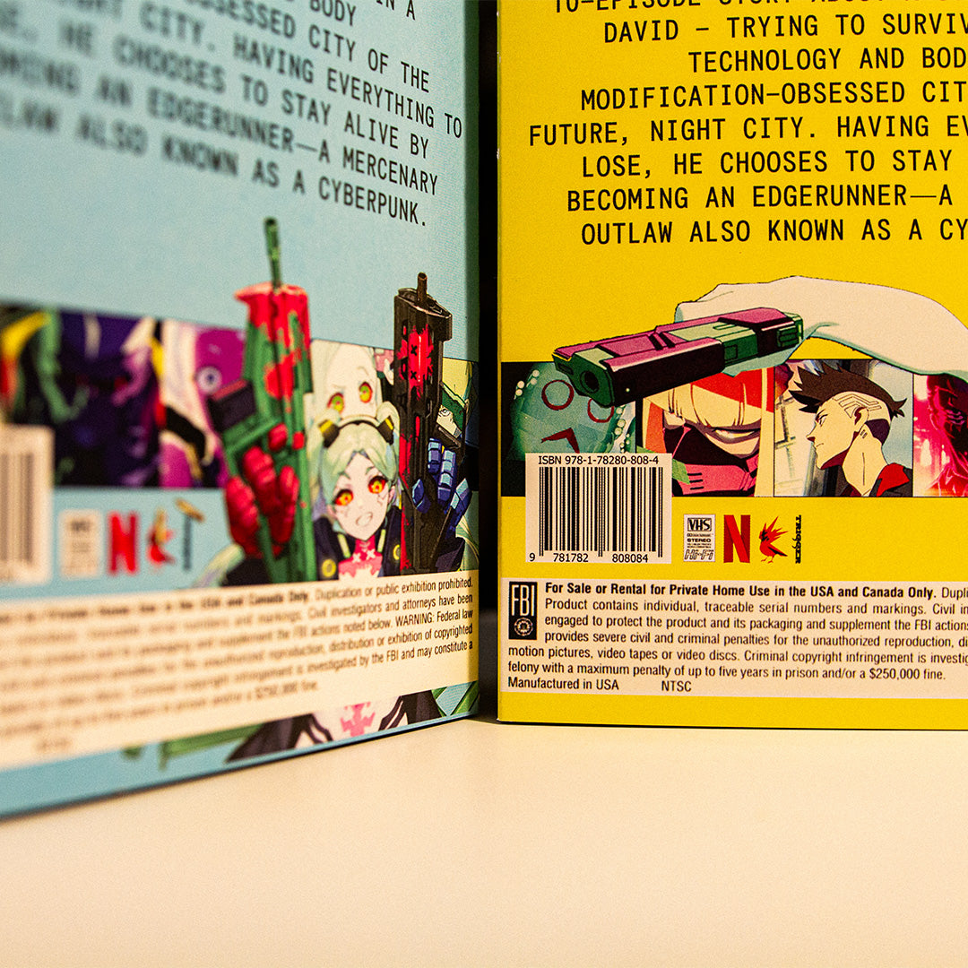 Cyberpunk Edgerunners VHS Box Set — cardboard sleeve — angled view showing sleeve spine title — VCR Zone