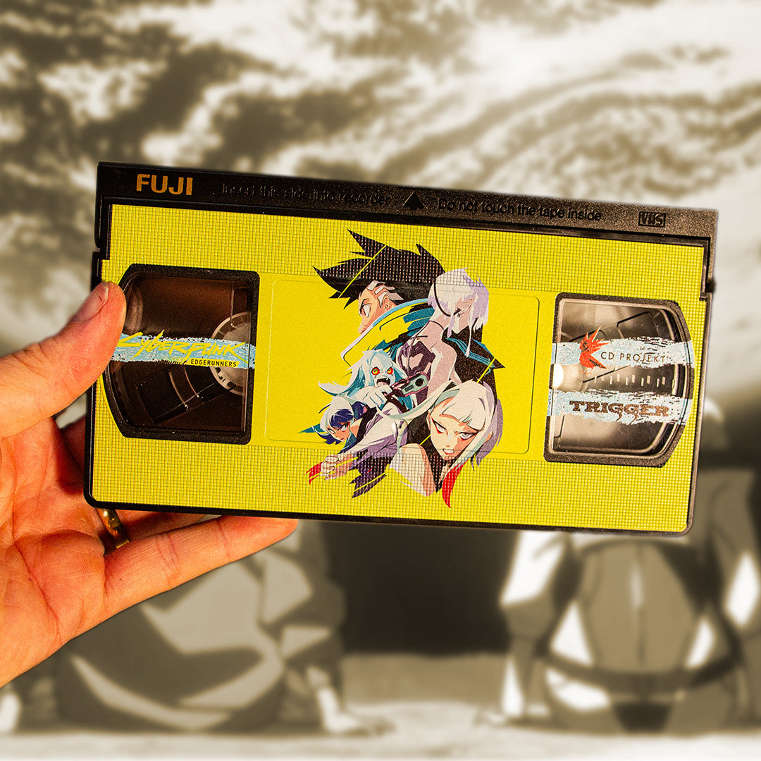 Cyberpunk Edgerunners VHS Box Set — cardboard sleeve — alternate angle of sleeve and tape — VCR Zone