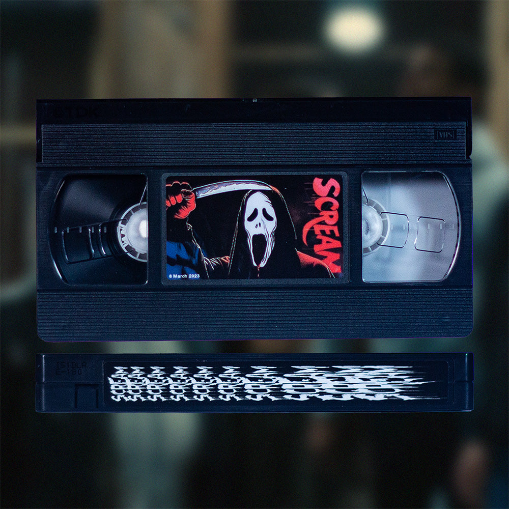 Scream VI VHS — cardboard sleeve — angled view showing sleeve spine title — VCR Zone
