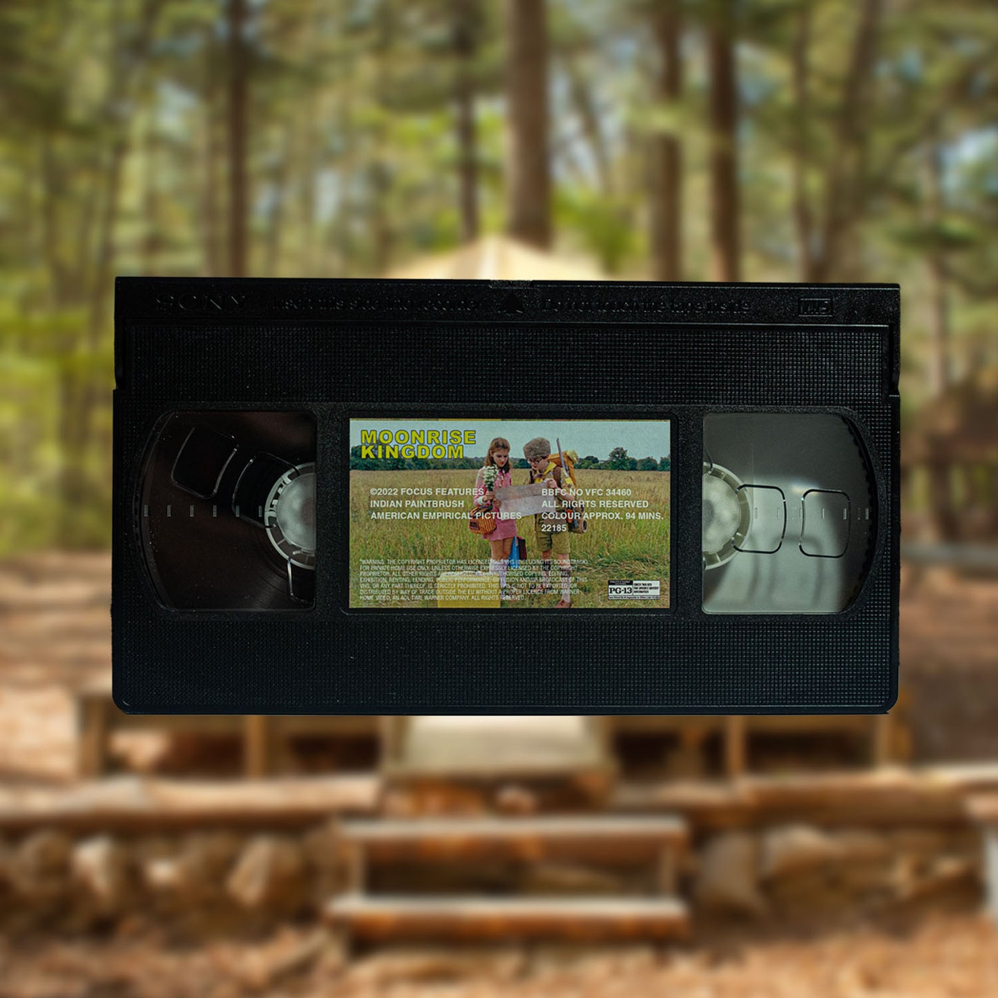 Moonrise Kingdom on VHS — cardboard sleeve — alternate angle of sleeve and tape — VCR Zone