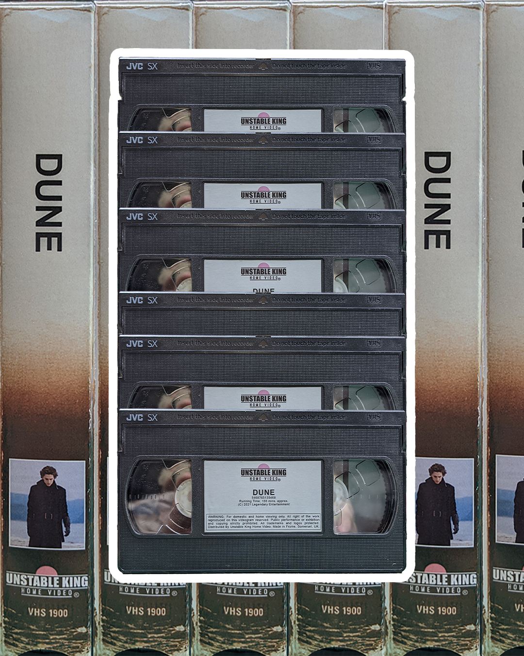 DUNE 2021 on VHS — cardboard sleeve — angled view showing sleeve spine title — VCR Zone