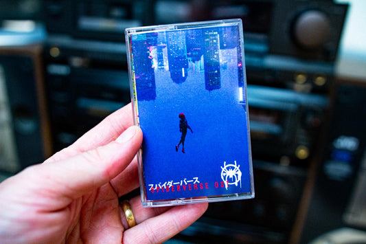 Spiderverse OST on Cassette Ultimate Edition Pre-Order — cassette with J-card — J-card front cover — VCR Zone