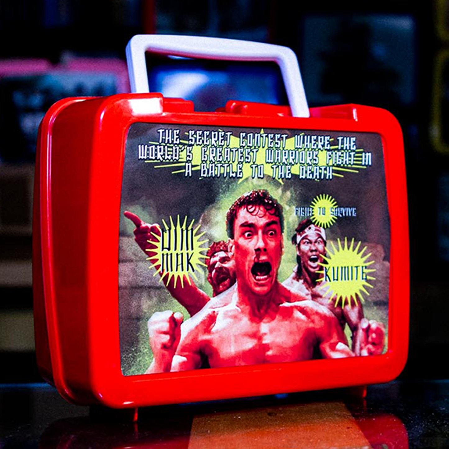 Bloodsport Lunchbox — lunchbox — angled view of full design — VCR Zone