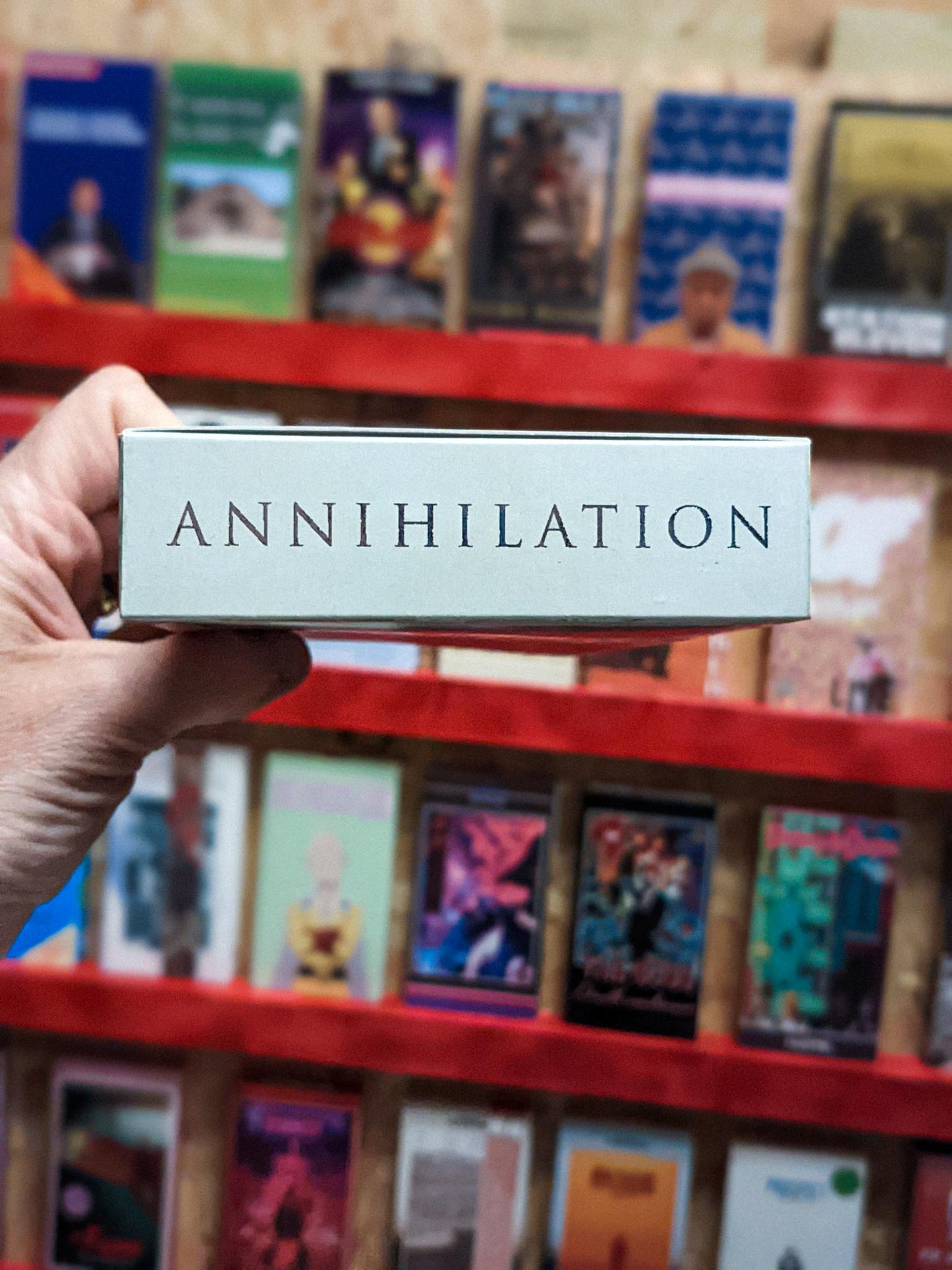 Annihilation VHS — cardboard sleeve — alternate angle of sleeve and tape — VCR Zone
