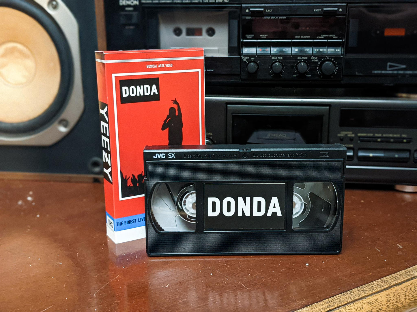 Kanye West - Donda Listening Party on VHS — cardboard sleeve — angled view showing sleeve spine title — VCR Zone